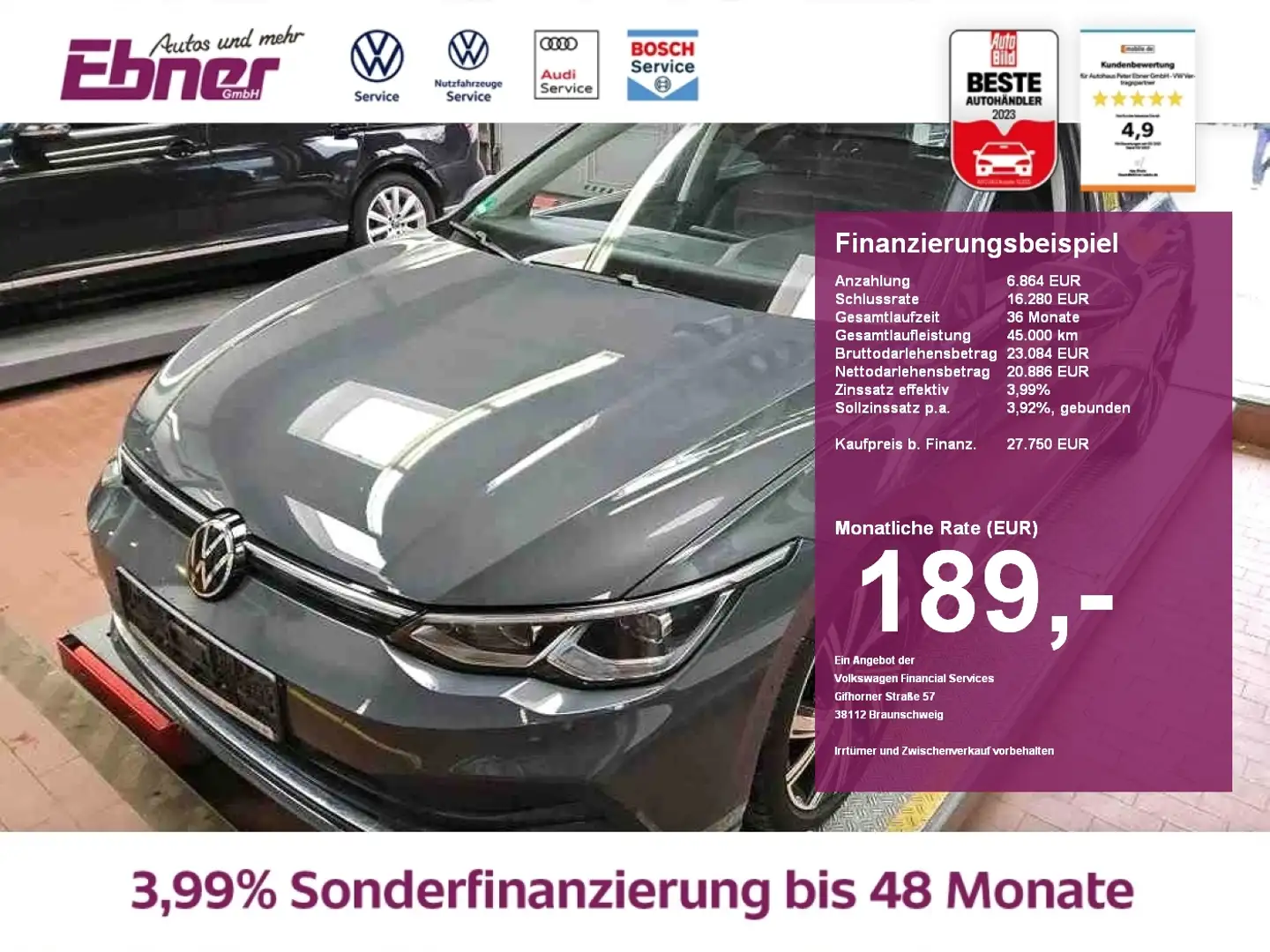 Volkswagen Golf VIII STYLE SPORT150PS TDI DSG AHK+KAMERA+ACC+NAVI+ Grau - 1