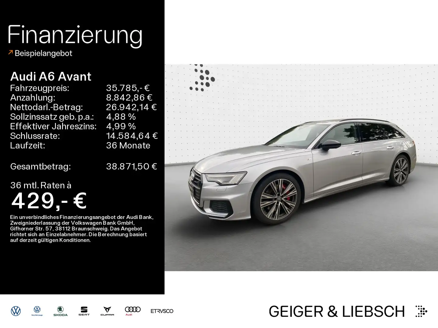Audi A6 55 TFSIe quattro S-Line+LED+ACC+Kamera Argent - 1