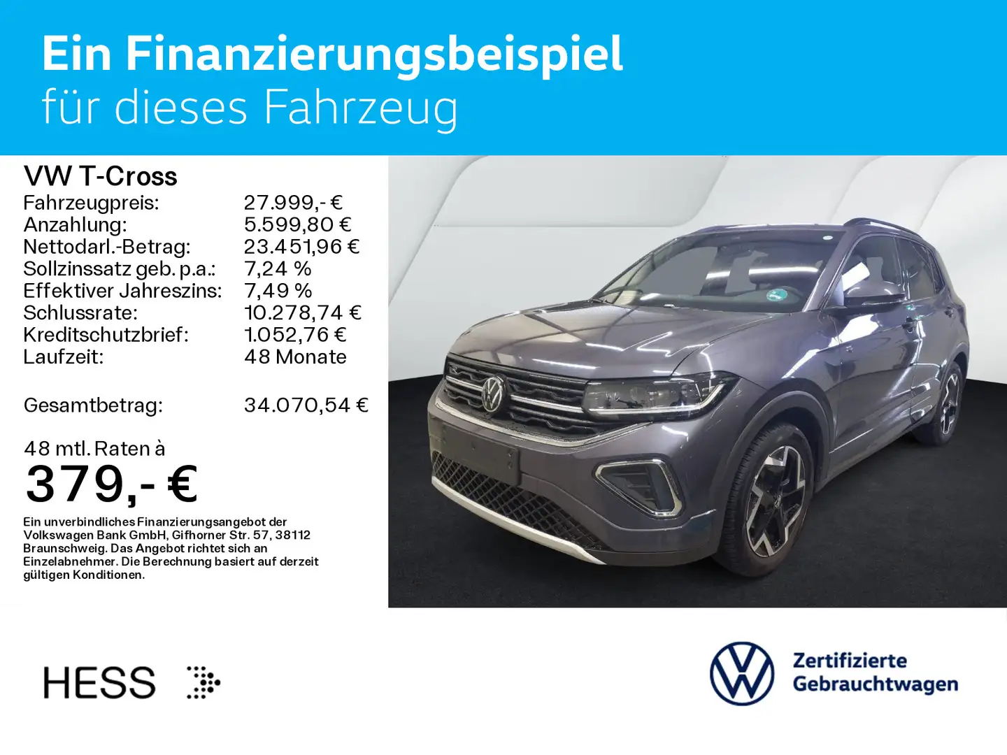Volkswagen T-Cross 1.5 TSI DSG R-LINE*AHK*KAMERA*NAVI*IQ.LI Grau - 2