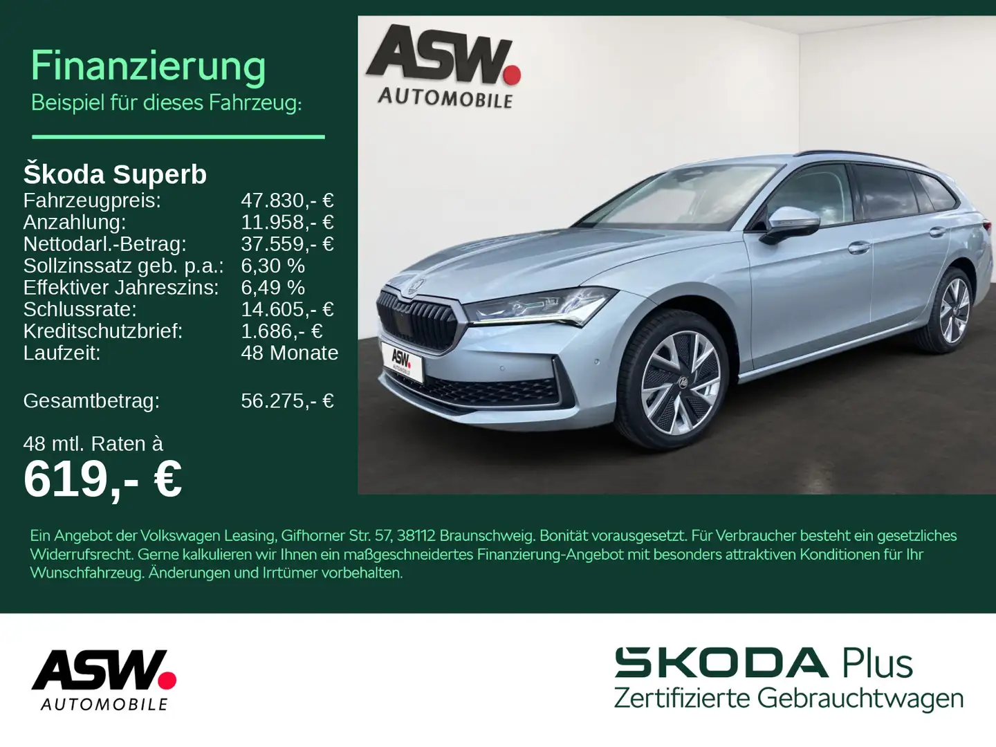 Skoda Superb Combi Selection 2,0 TDI DSG LED Navi AHK Silber - 1