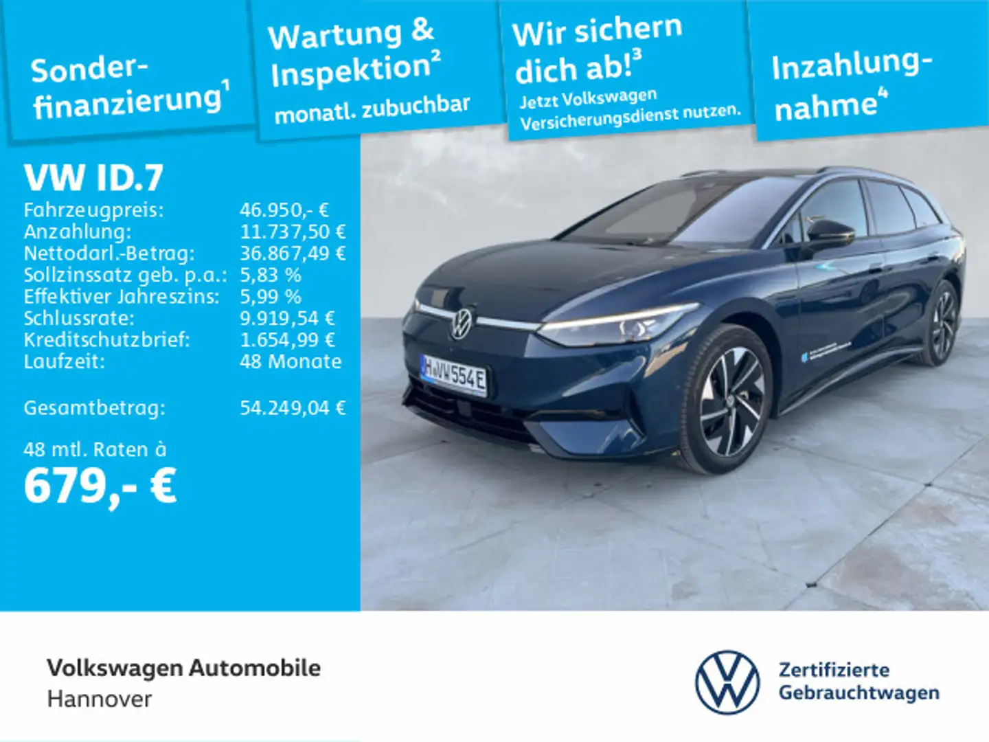 Volkswagen ID.7 Tourer Pro AHK IQ.LIGHT HUD Keyless Rückfah Bleu - 1
