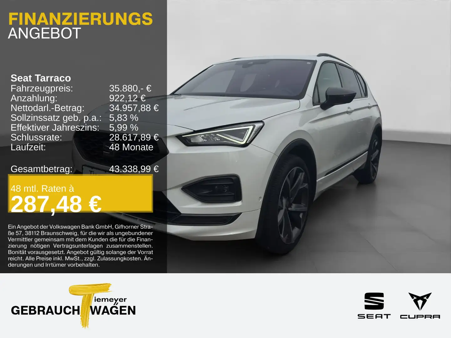 SEAT Tarraco TSI FR PANO LM20 NAVI Weiß - 1