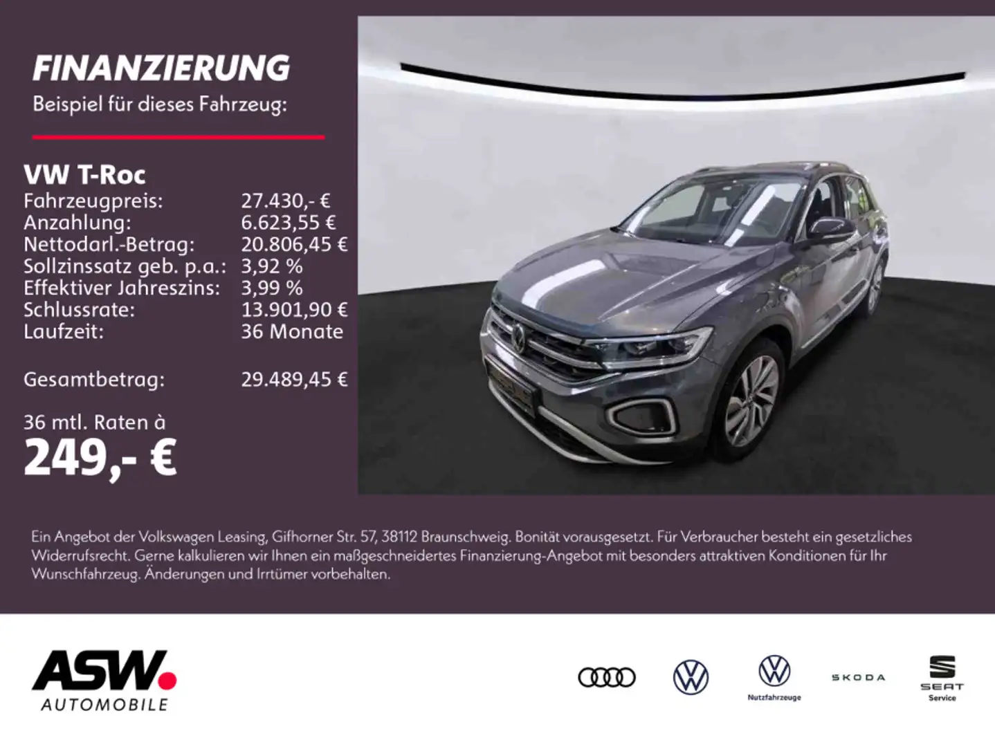 Volkswagen T-Roc T-ROC Style 1.5TSI DSG LED Navi PANO RFK ACC AHK Gris - 1