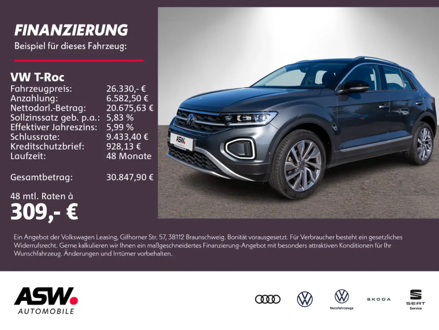 Volkswagen T-Roc T-ROC Style 1.5TSI DSG LED Navi PANO RFK ACC AHK Grau - 1