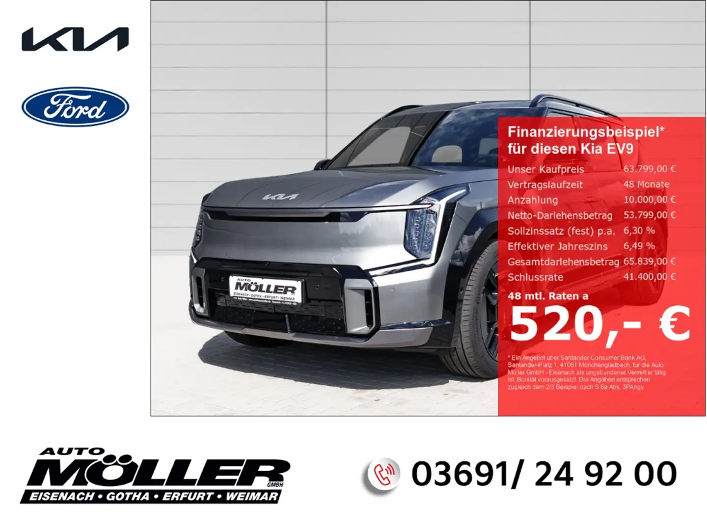 Kia EV9 99,8 GT-Line AWD Launch 7S Glasdach ACC Leder 360° Gris - 1