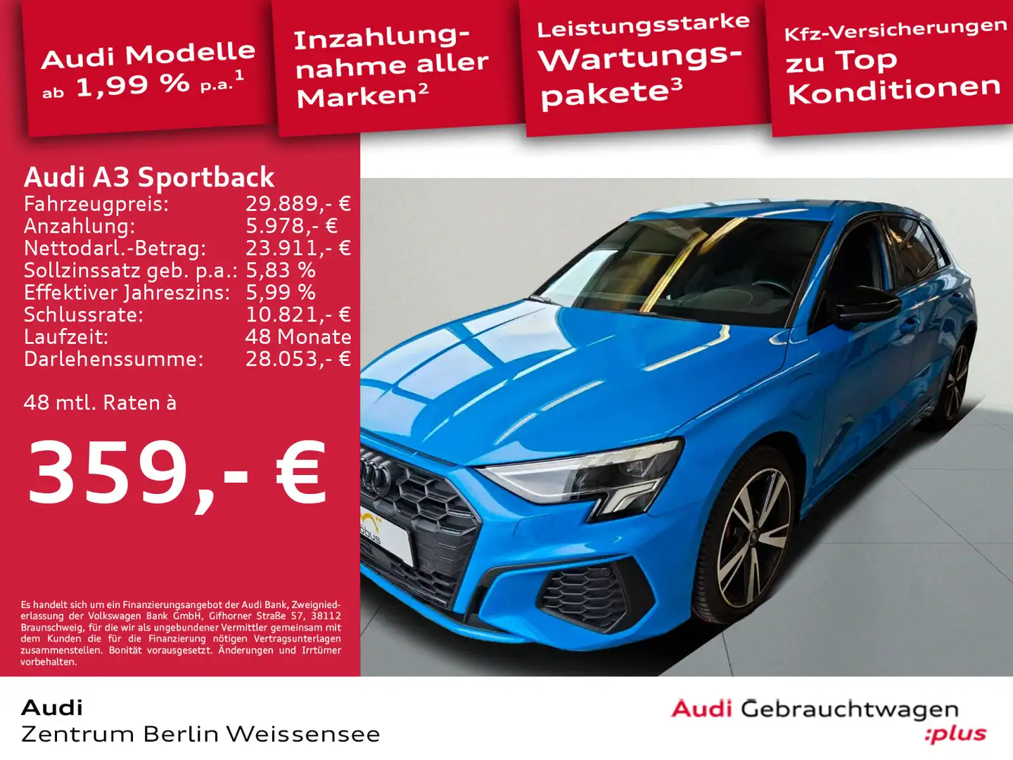 Audi A3 45 TFSI e S-TRO*S-LINE*RFK*VC*LED** Blau - 1