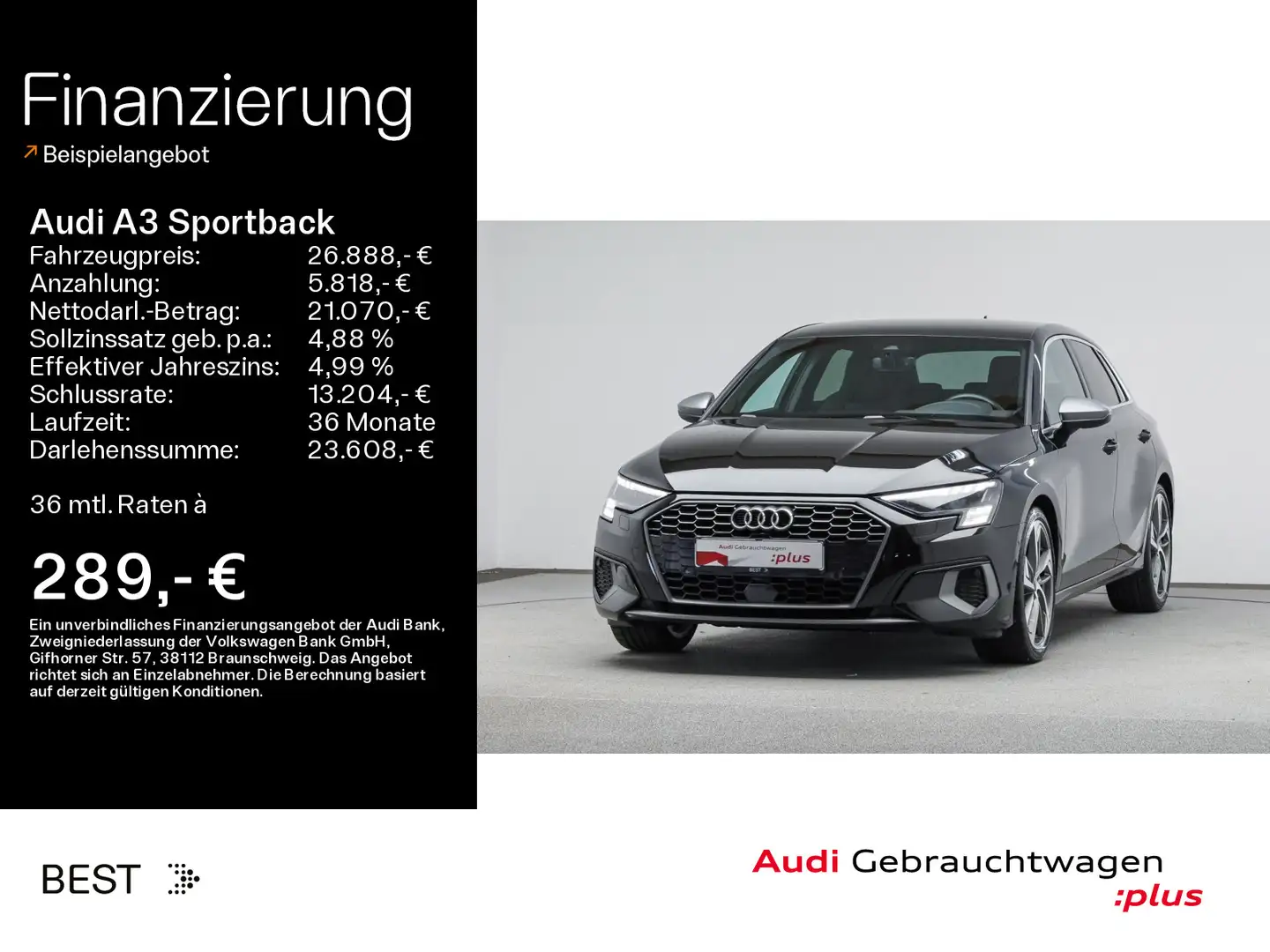 Audi A3 advanced 35 TFSI edition one S line Schwarz - 1