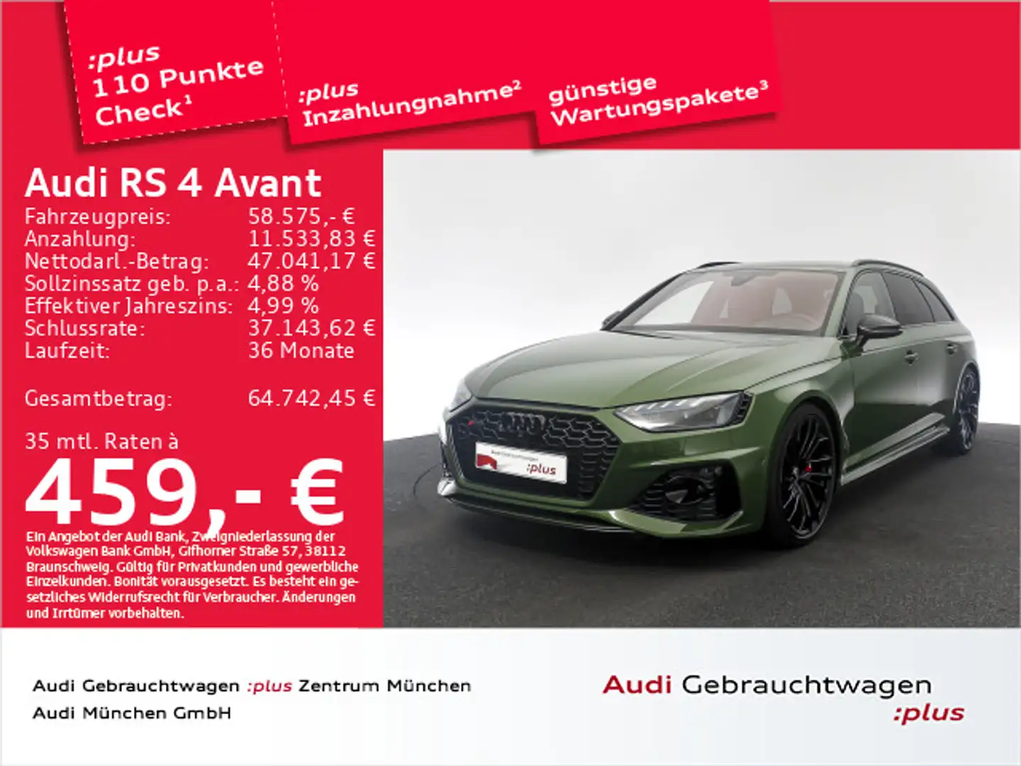 Audi RS4 RS4 Avant Matrix/ACC/HUD/B&O/AHK Grün - 1