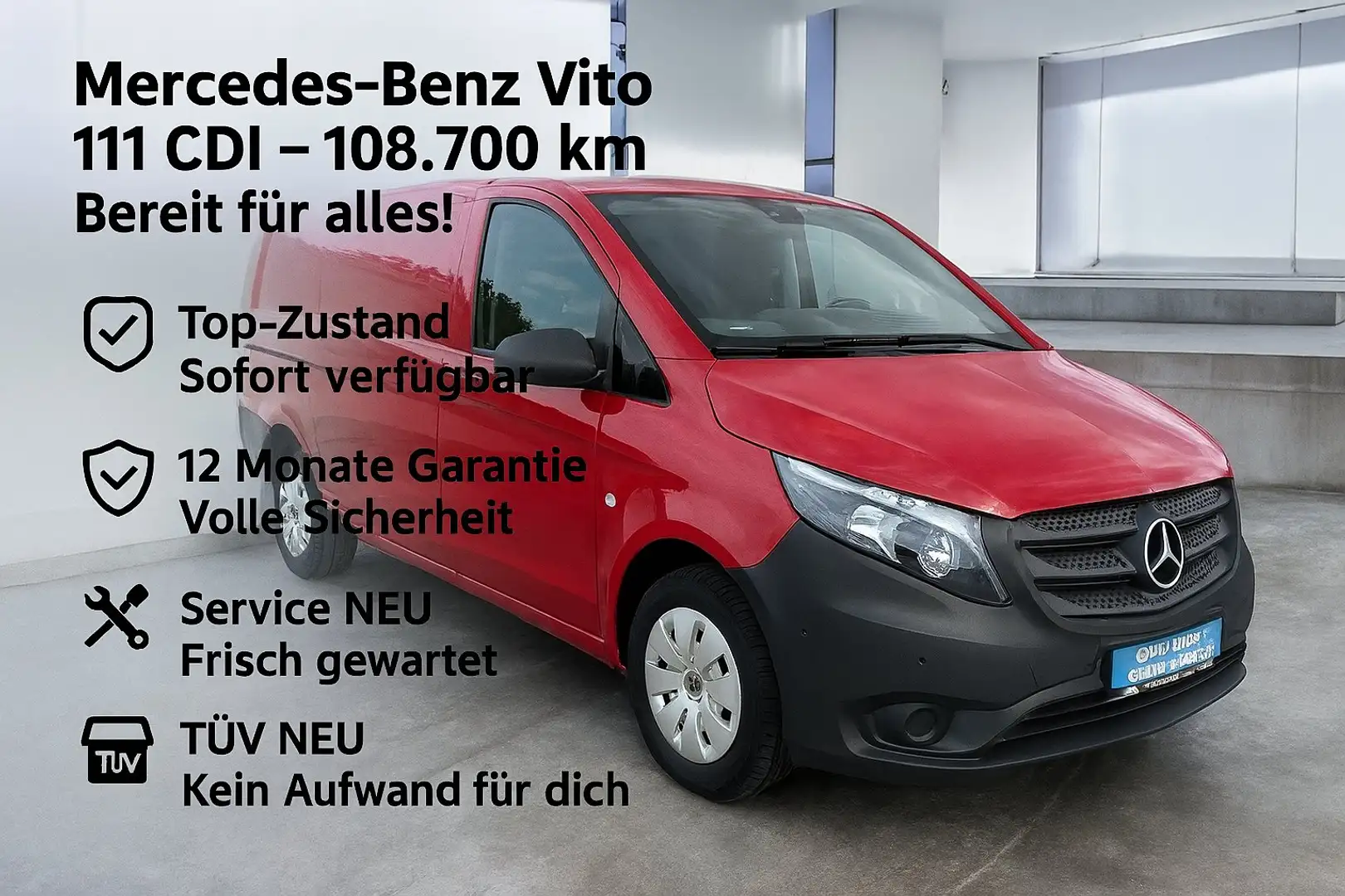 Mercedes-Benz Vito 111 CDI,Kompakt,Mwst,Klima,3S,1H,ScheckheftTUV Czerwony - 1