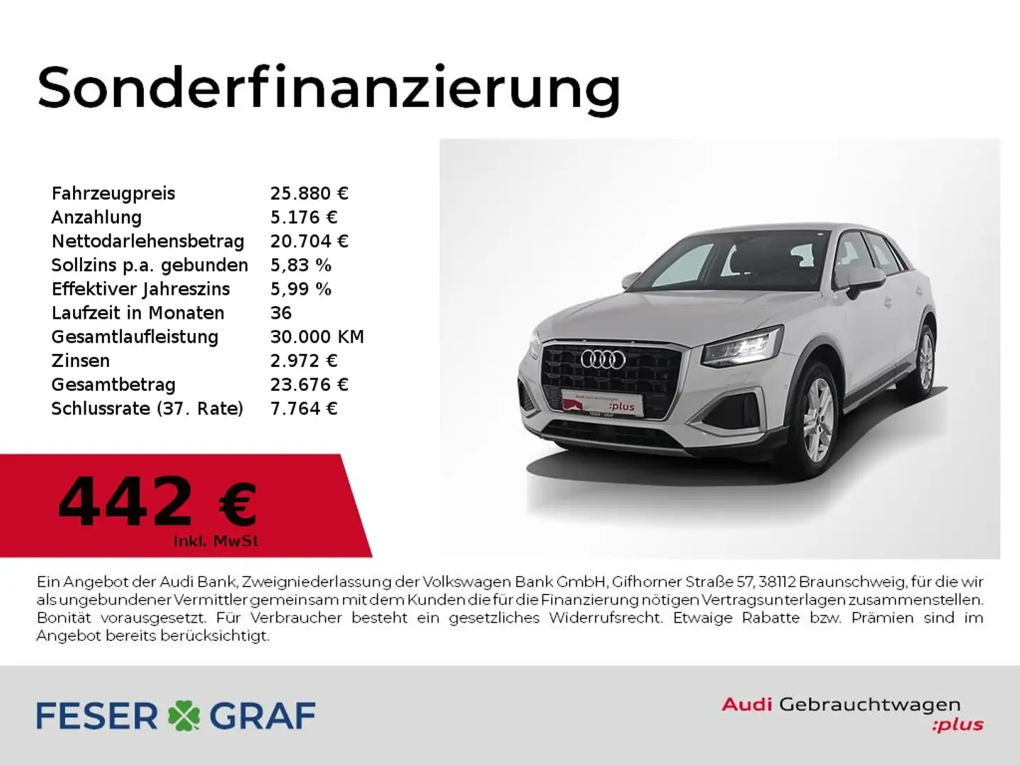 Audi Q2 35 TDI advanced S tronic LED/AHK/ACC/SHZ/17" Weiß - 1