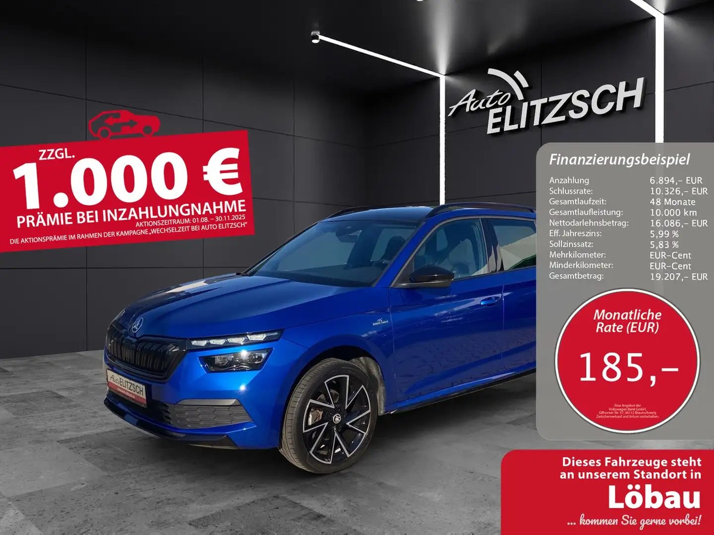 Skoda Kamiq TSI Monte Carlo LED AHK Navi AID Pano ACC SH 18... Blau - 1