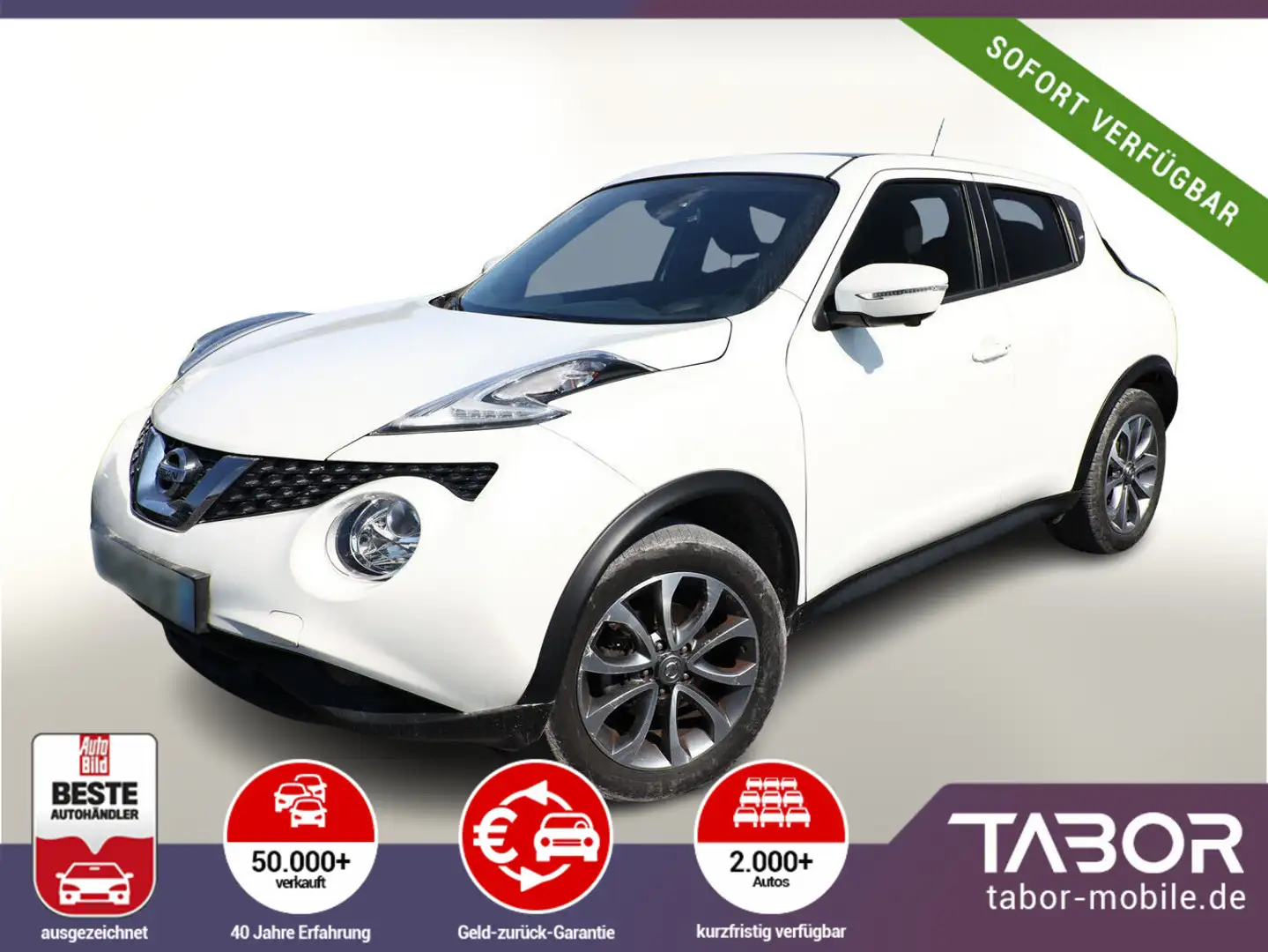 Nissan Juke 1.6 117 CVT Tekna Pano Leder Nav SHZ LaneAs Weiß - 1