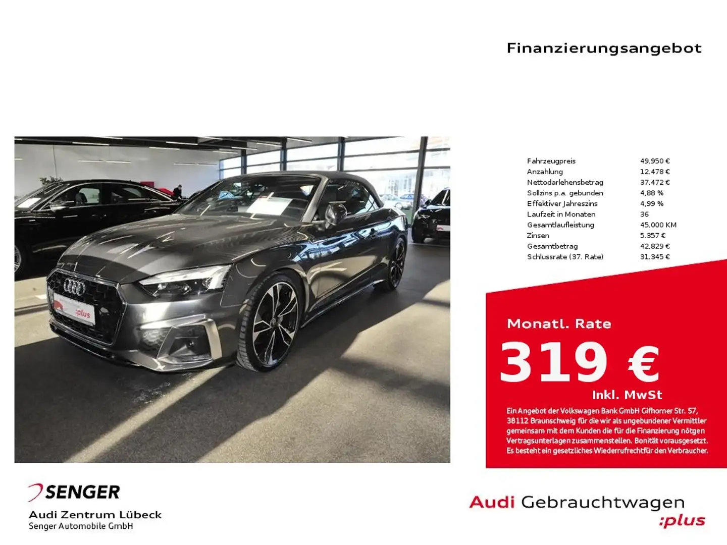 Audi A5 40 TFSI quattro S line Navi Matrix B&O Memory Grau - 1