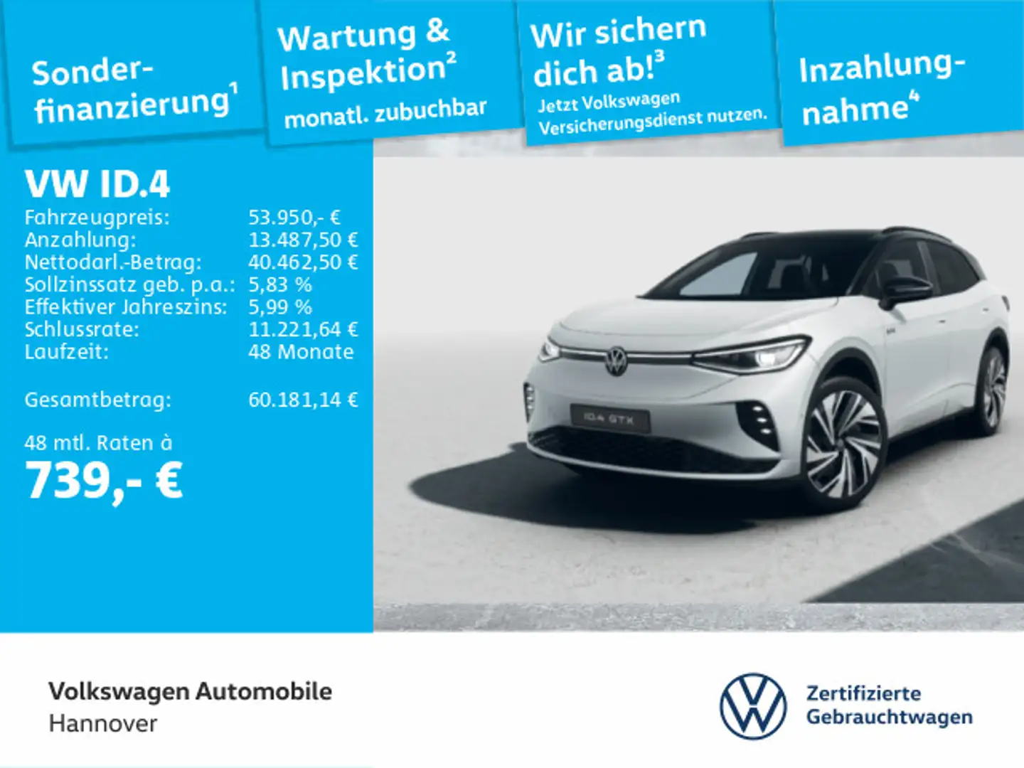 Volkswagen ID.4 GTX AHK Navi Panoramadach Keyless IQ.LIGHT Weiß - 1