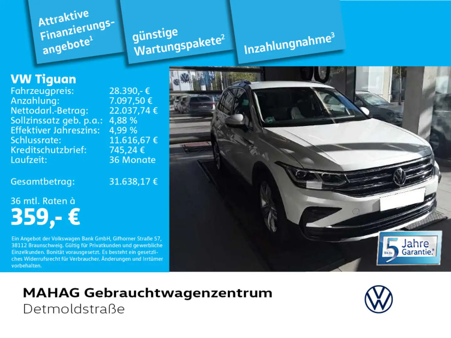 Volkswagen Tiguan Elegance 1,5 TSI AHK IQ.Light Navi ParkAs Weiß - 1