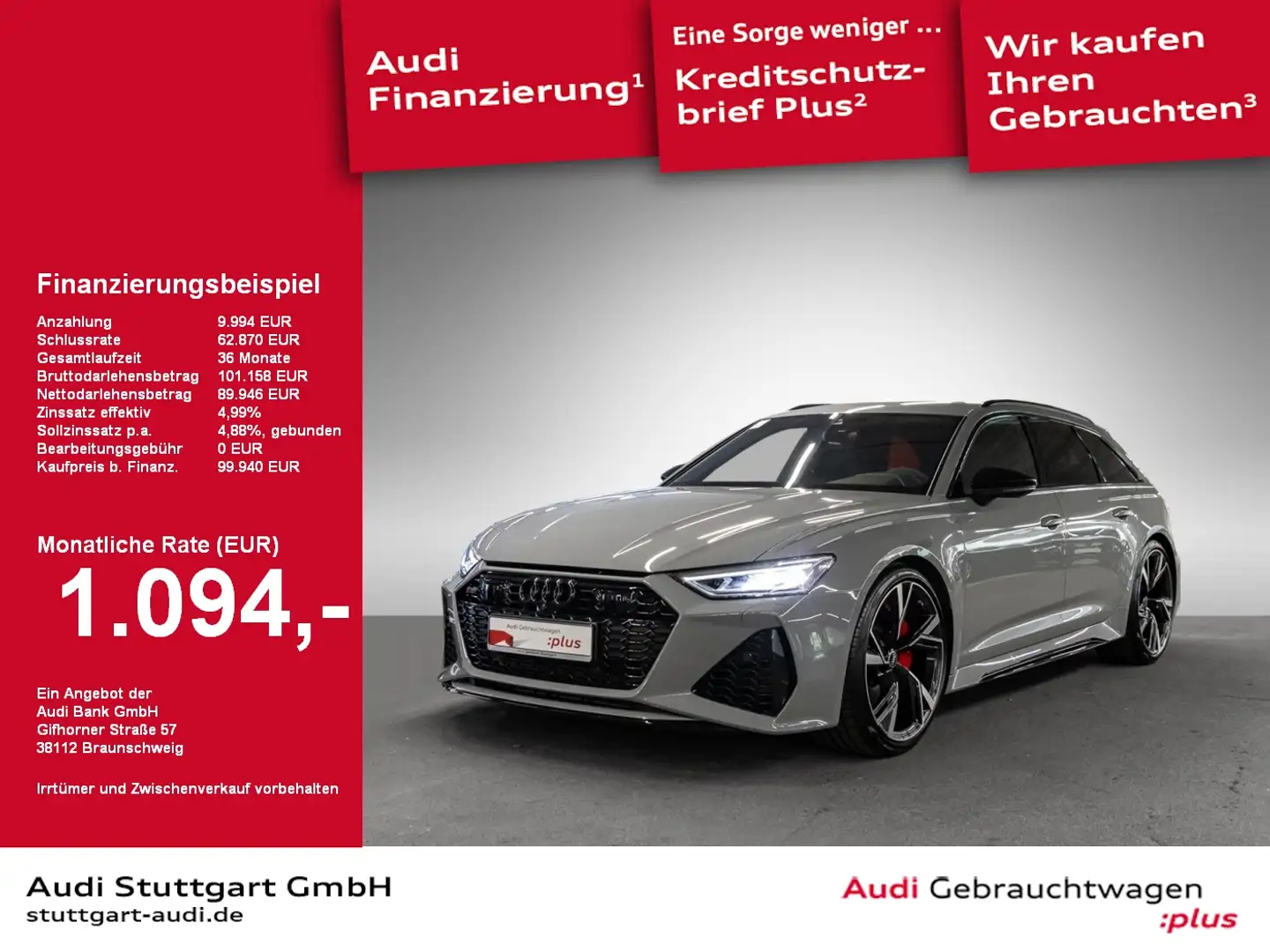 Audi RS6 RS 6 Avant 4.0 TFSI quattro Dynamik Wabensteppung Grau - 1