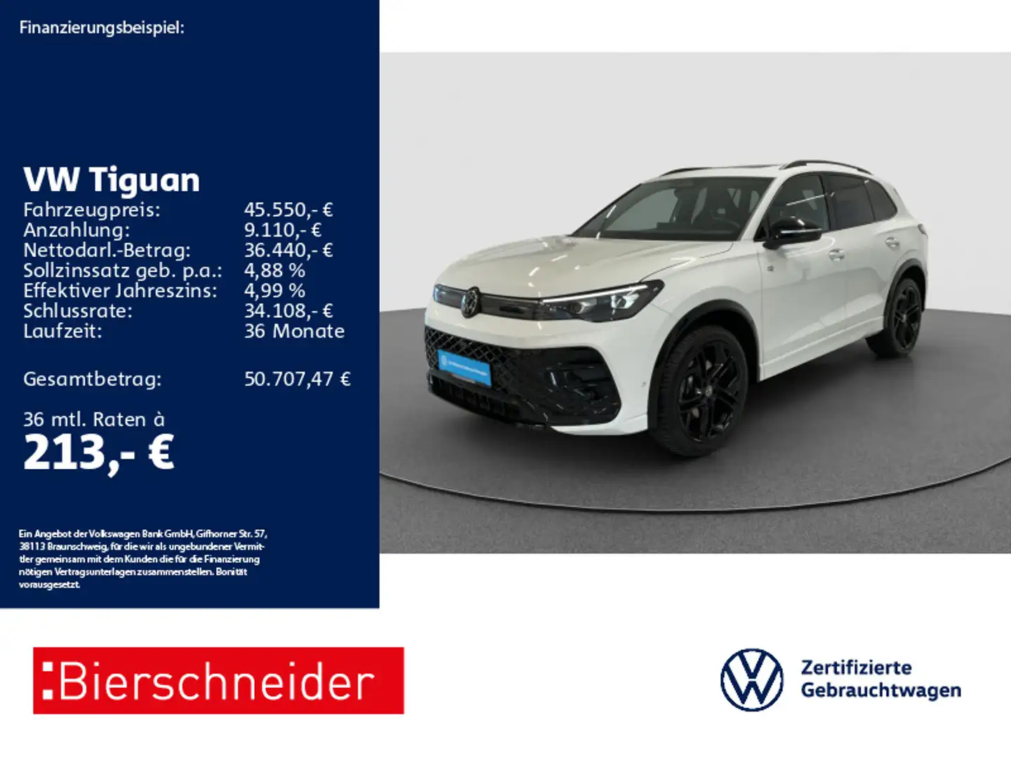 Volkswagen Tiguan 2.0 TDI DSG 4Mo R-Line Black AHK PANO IQ Weiß - 1