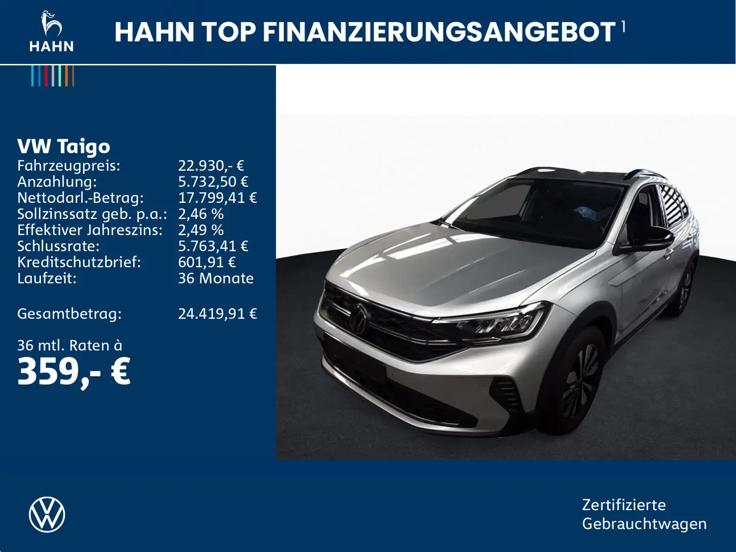 Volkswagen Taigo 1.0TSI Goal ACC App-Conn. AHK LED PDC SHZ Silber - 2