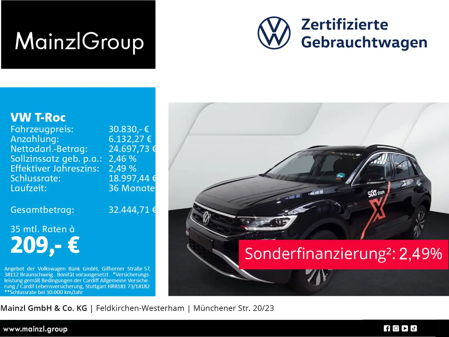 Volkswagen T-Roc 2.0 TDI DSG Goal AHK Navi ACC LED+ Kamera Noir - 1