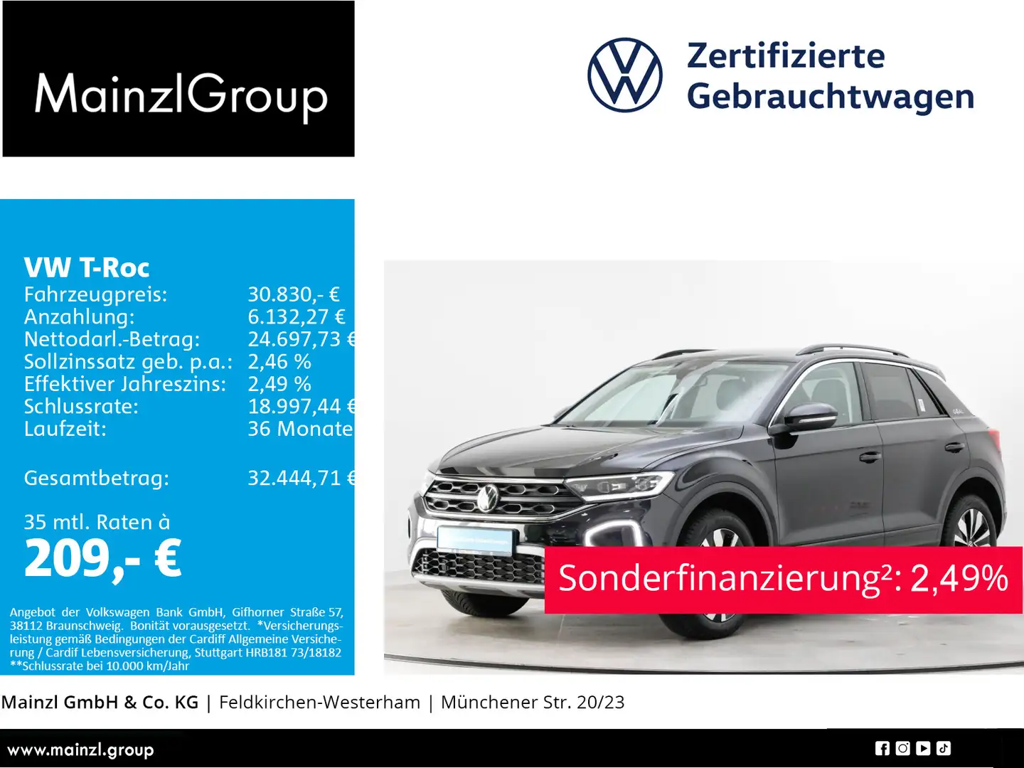 Volkswagen T-Roc 2.0 TDI DSG Goal AHK Navi ACC LED+ Kamera Schwarz - 1