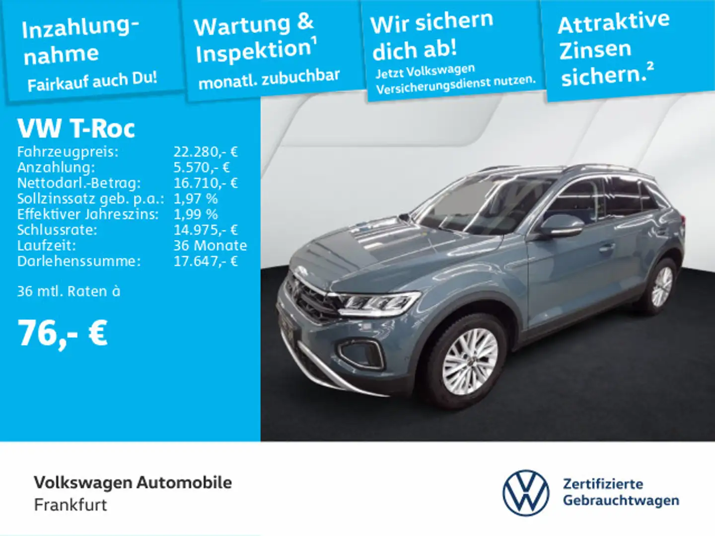 Volkswagen T-Roc 1.0 TSI Life Navi Digitaler Radioempfang D Blau - 1