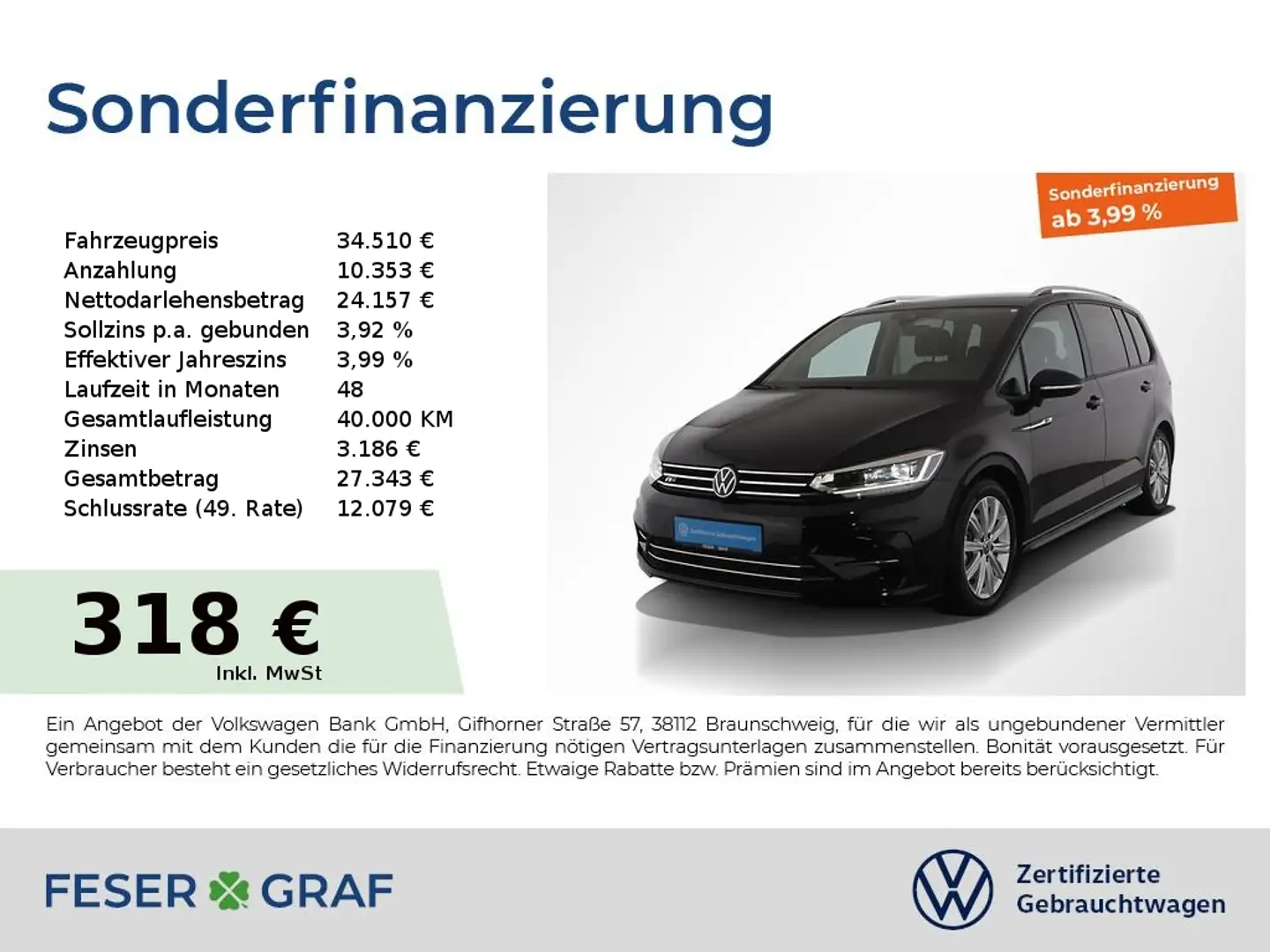 Volkswagen Touran 1.5TSI R-Line DSG ACC LED Rückfahrkamera Schwarz - 1
