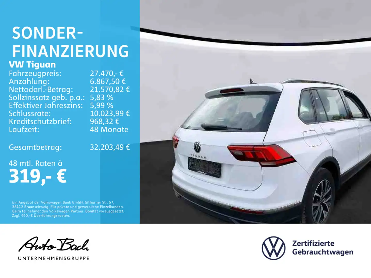 Volkswagen Tiguan 2.0 TDI Life DSG Navi LED ACC EPH AHK Weiß - 2