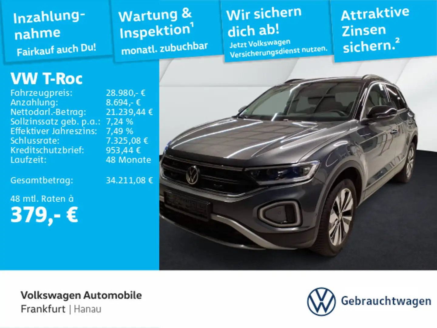 Volkswagen T-Roc 2.0 TDI DSG Goal Nav AHK Spurwechselassist Grau - 1