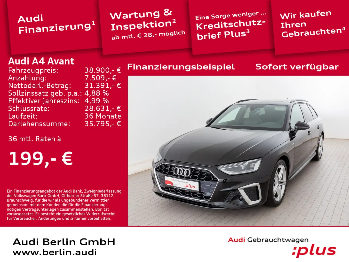 Audi A4 S line 40 TDI S tr. RFK LED NAVI PANO Schwarz - 1