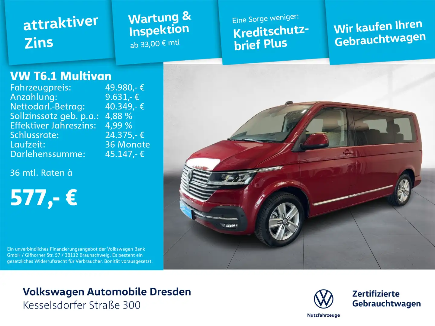 Volkswagen T6.1 Multivan 2.0 TDI DSG Comfortline ACC Kamera Rot - 1