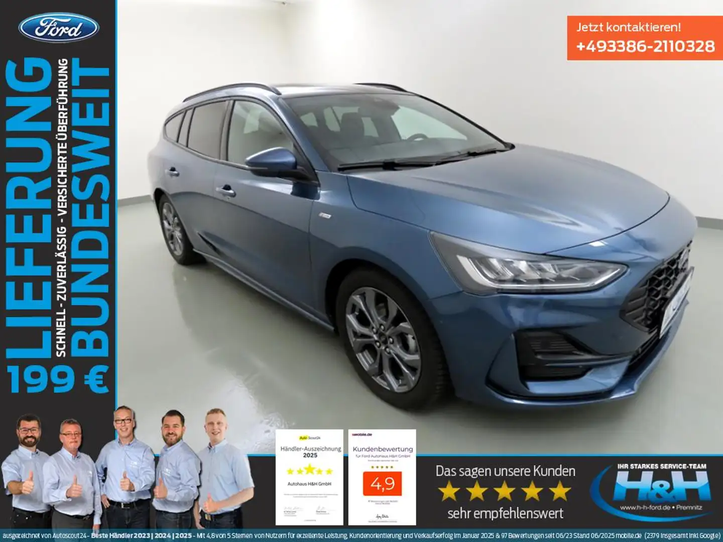 Ford Focus Turnier 1.5 Ecoblue Aut. ST-Line X PanDach Blau - 1