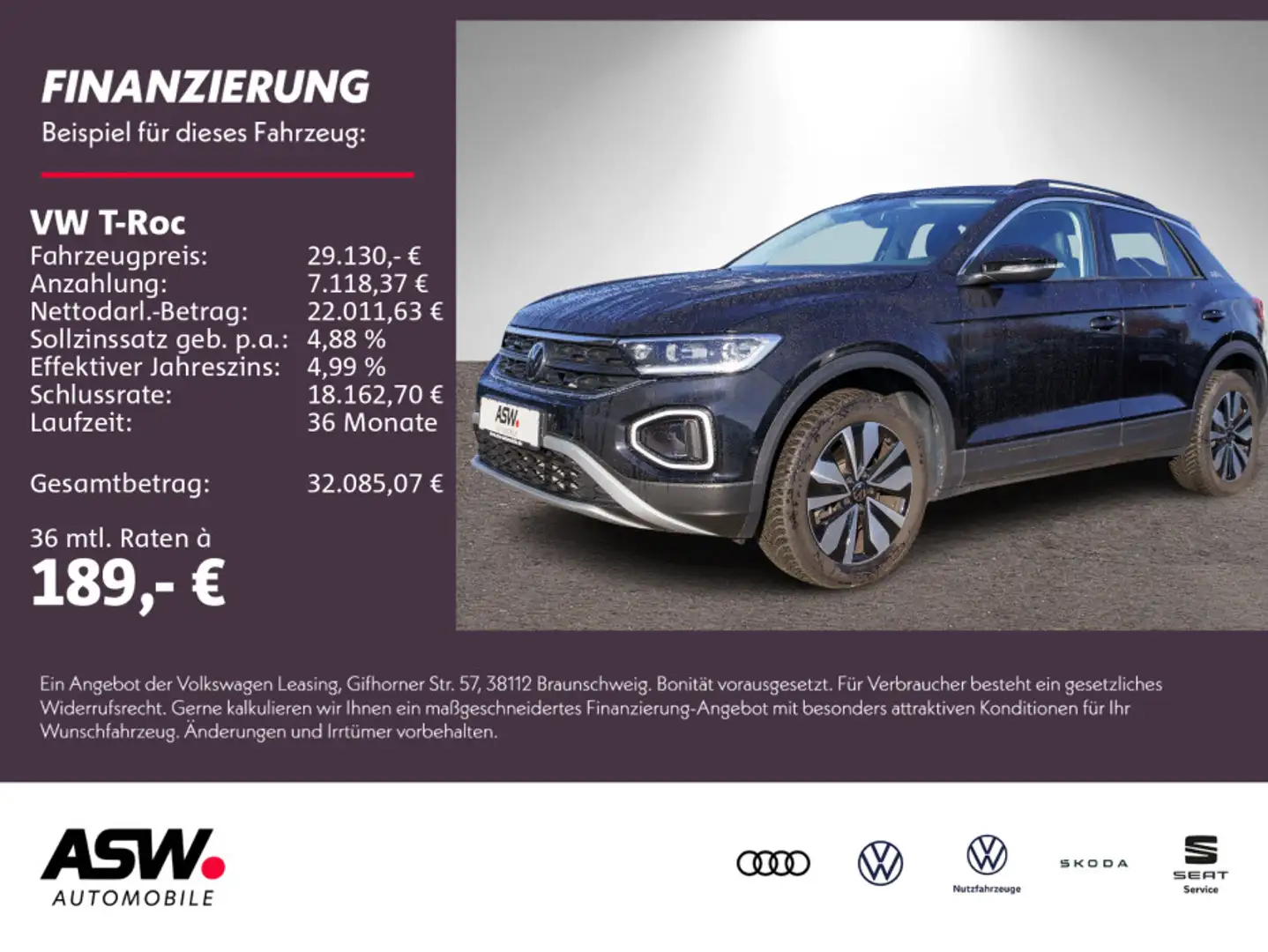 Volkswagen T-Roc GOAL 2.0TDI DSG LED NAVI AHK RFK ACC SHZ Noir - 1