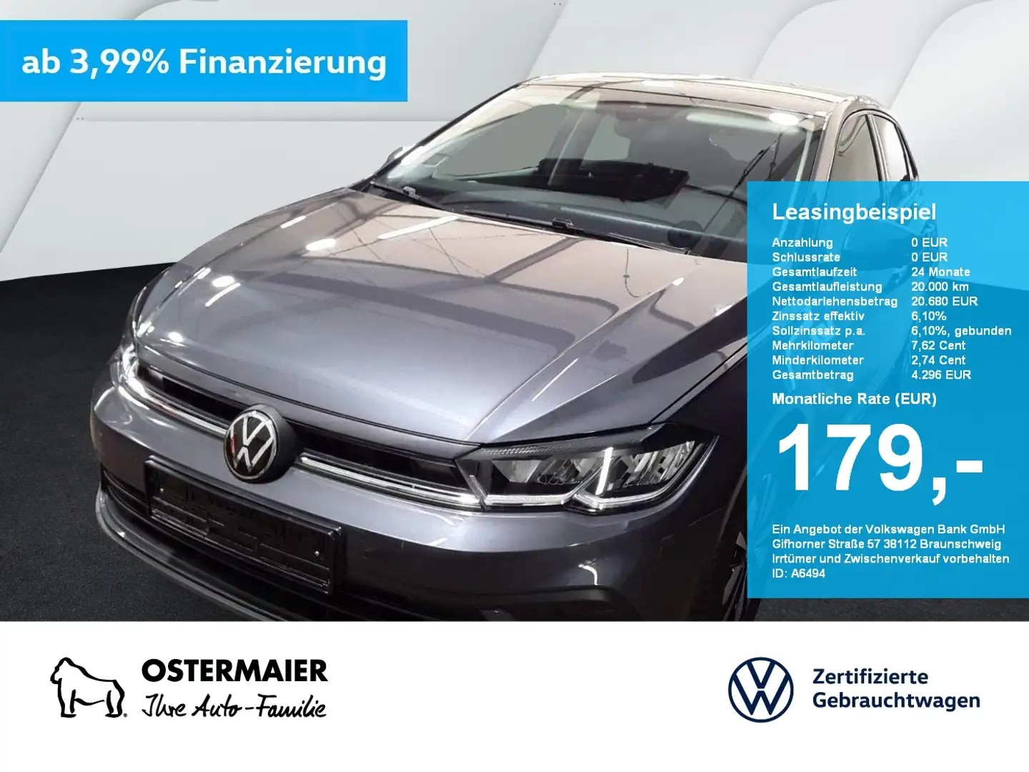 Volkswagen Polo MOVE 1.0TSI 95PS ACC.AHK.NAVI+VC.2xPDC.LED.APP-C.S Grau - 1
