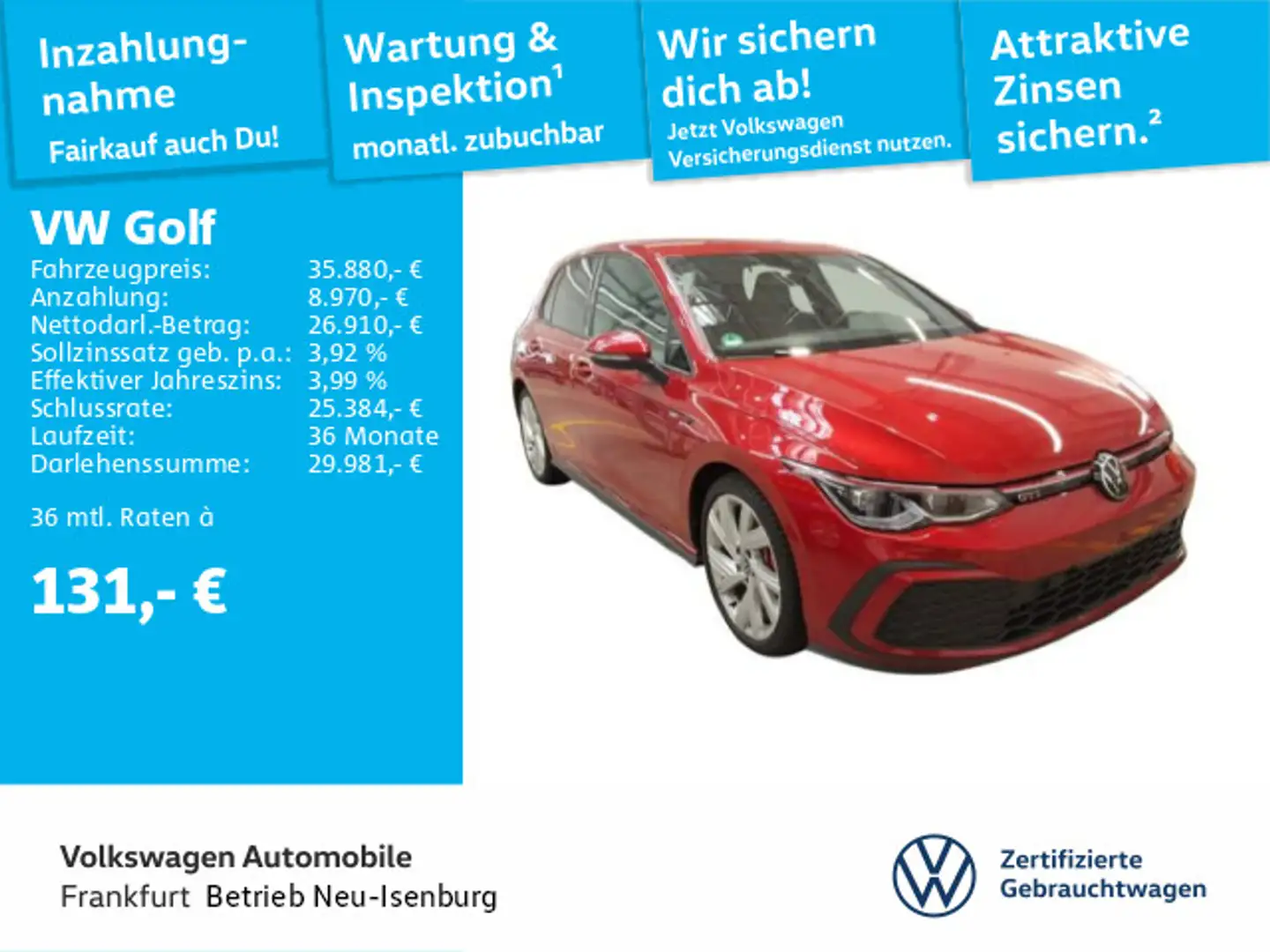Volkswagen Golf VIII 2.0 TSI DSG GTI Navi IQ.Light DCC DAB+ FrontA Rot - 2