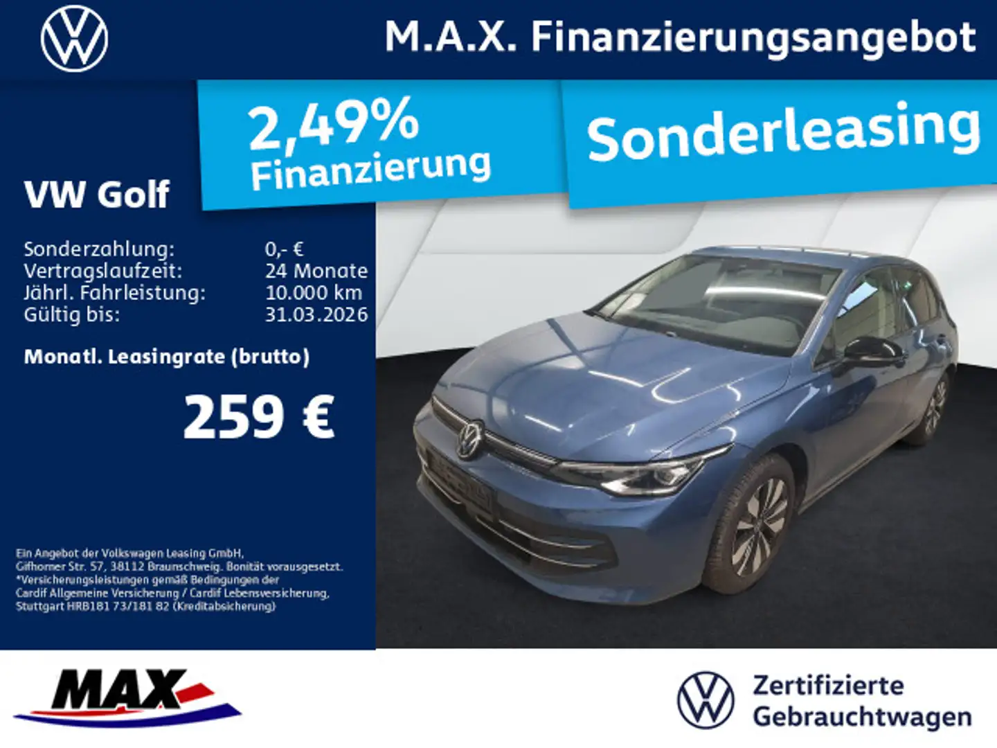 Volkswagen Golf VIII 2.0 TDI DSG GOAL LED+KAMERA+NAV+AHK+VC Blau - 1