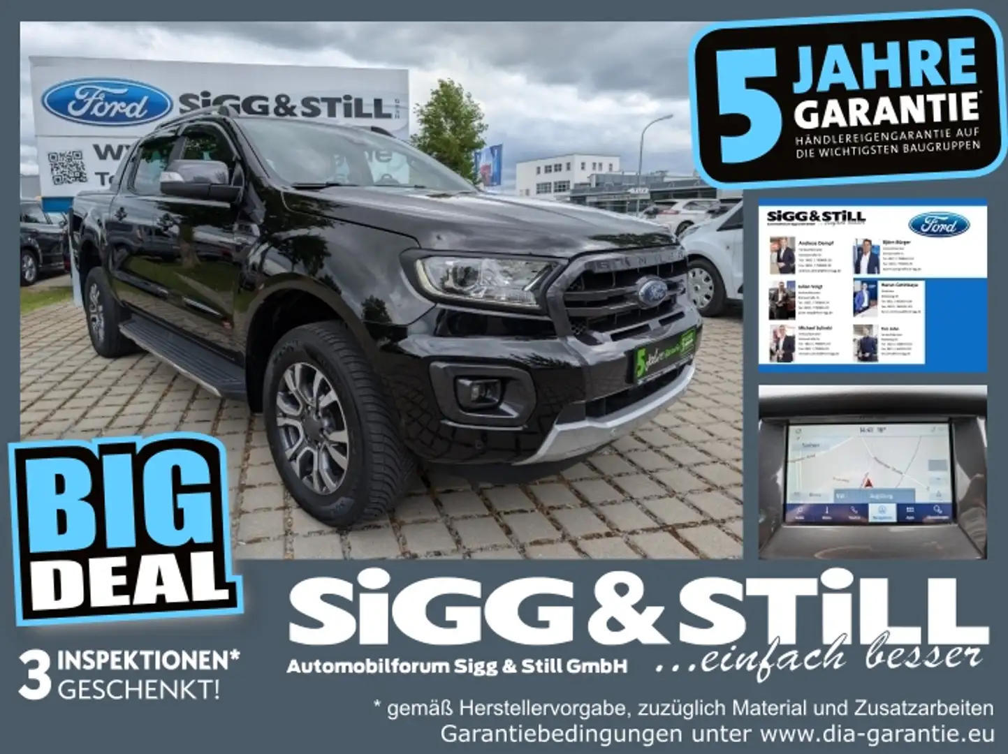 Ford Ranger Wildtrak 4x4 DOKA AHK*LED*ACC*LEDER*SHZ*CAM Schwarz - 1