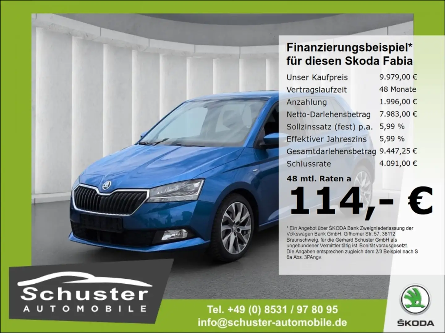 Skoda Fabia CLEVER 1.0TSI*LED ACC Panodach Navi PDCv+h Blau - 1