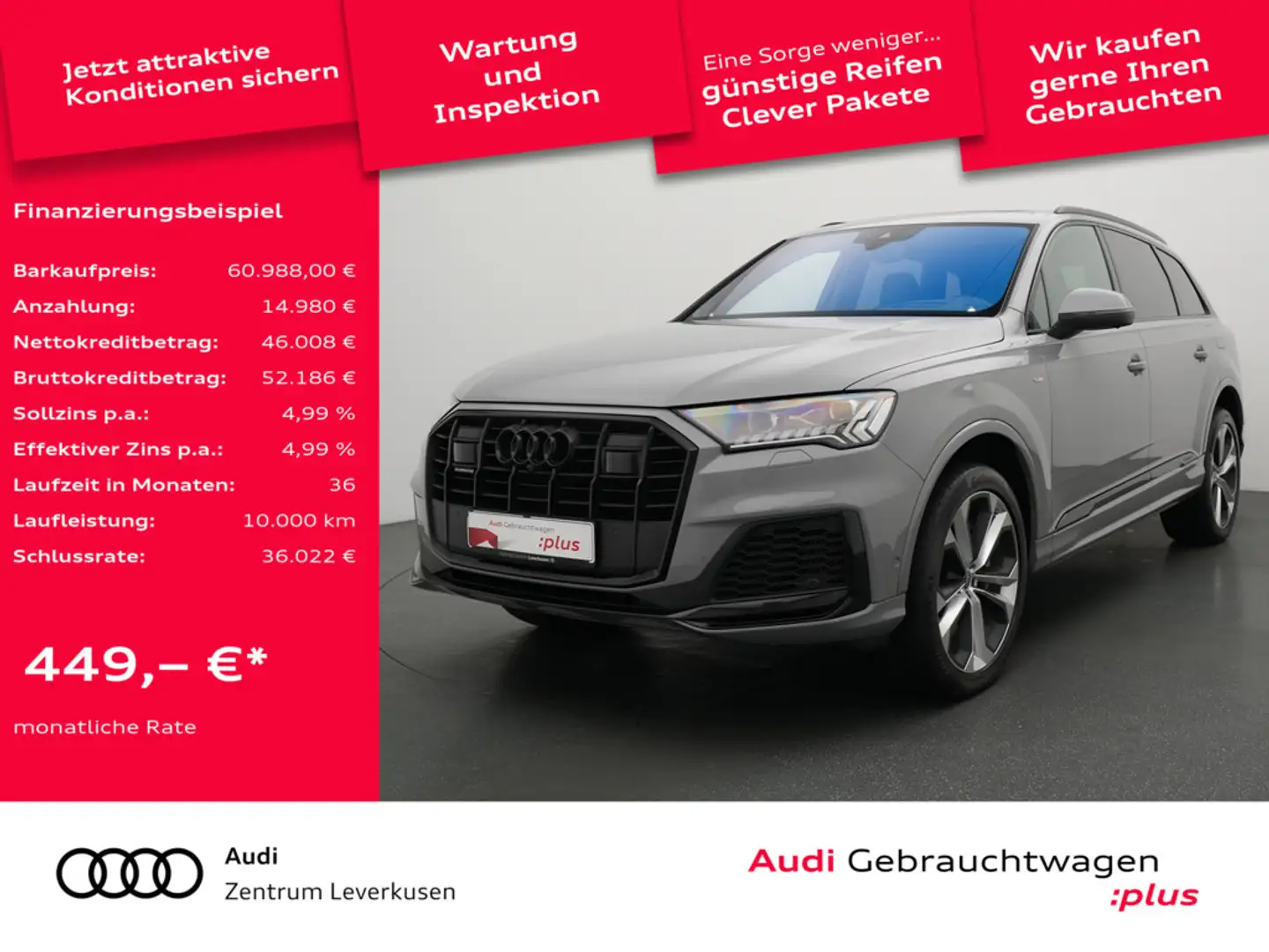 Audi Q7 e S line LASER PANO AHK LUFT NACHTSICHT LE Grau - 1
