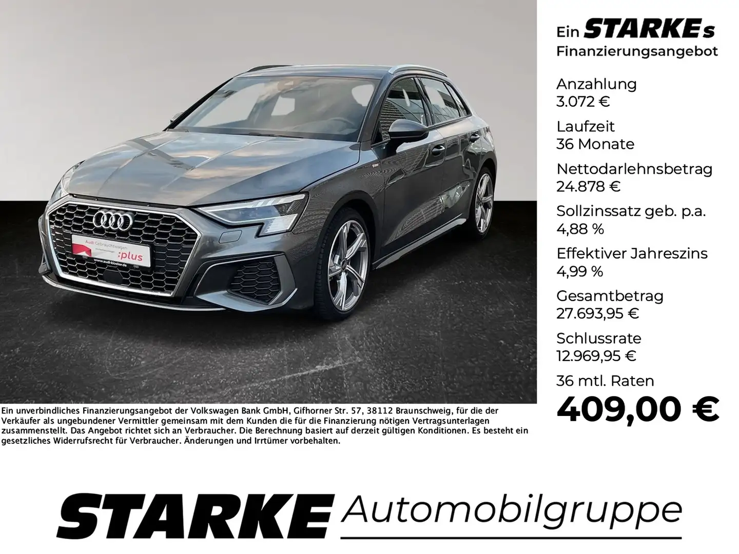 Audi A3 Sportback 35 TDI S tronic S line Gris - 1
