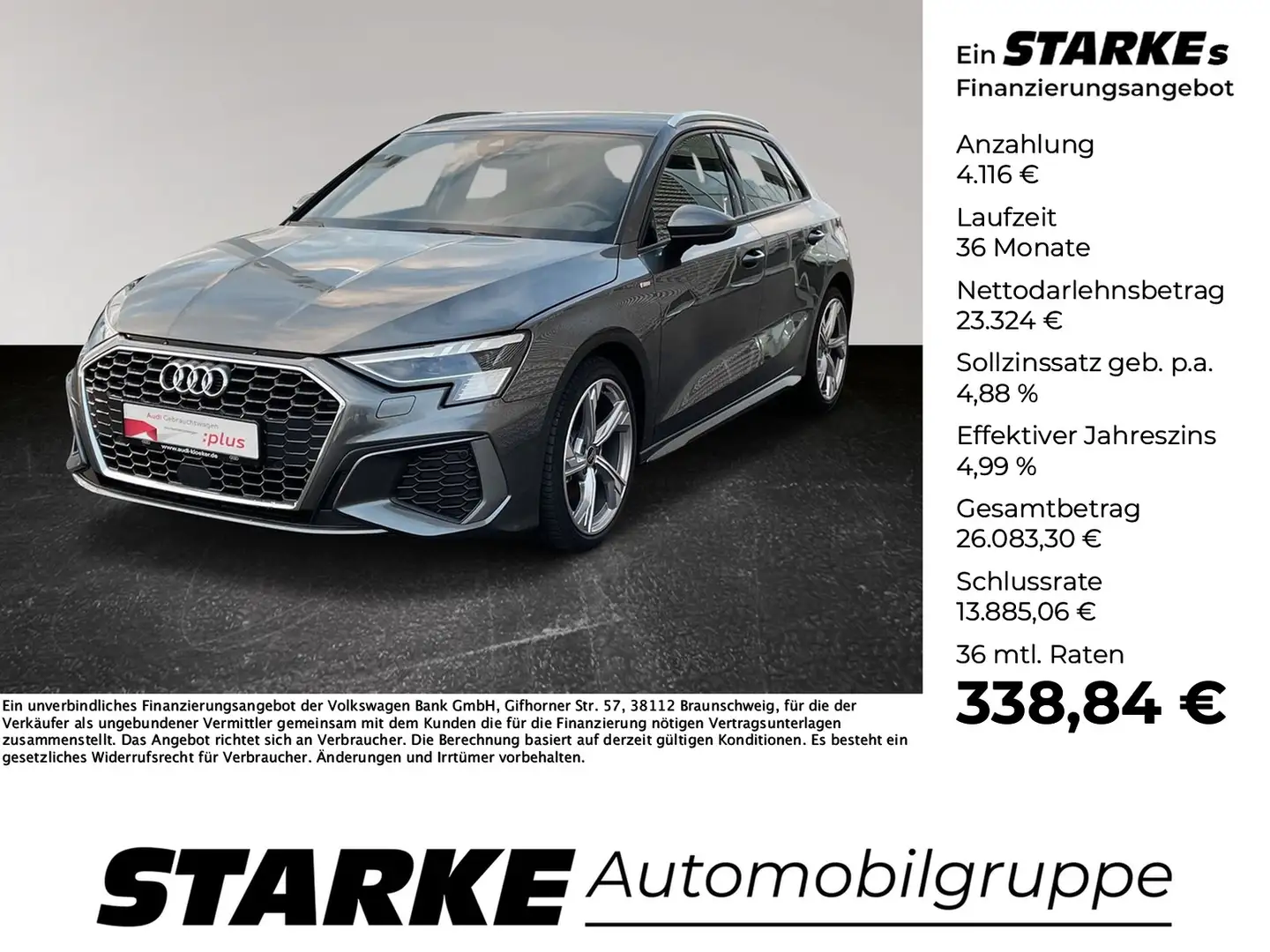 Audi A3 Sportback 35 TDI S tronic S line Gris - 1