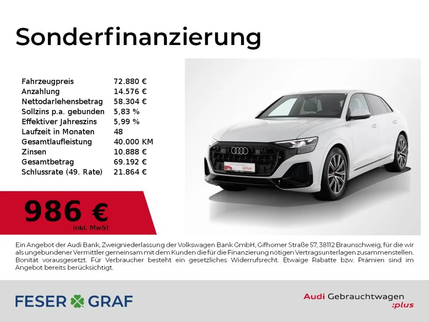 Audi Q8 50 TDI quattro matrix-LED Panorama Luft 21` Alb - 1