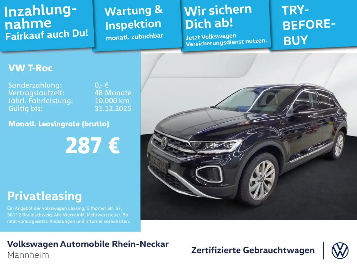 Volkswagen T-Roc 1.5 TSI Style DSG Navi AHK LED uvm Schwarz - 1