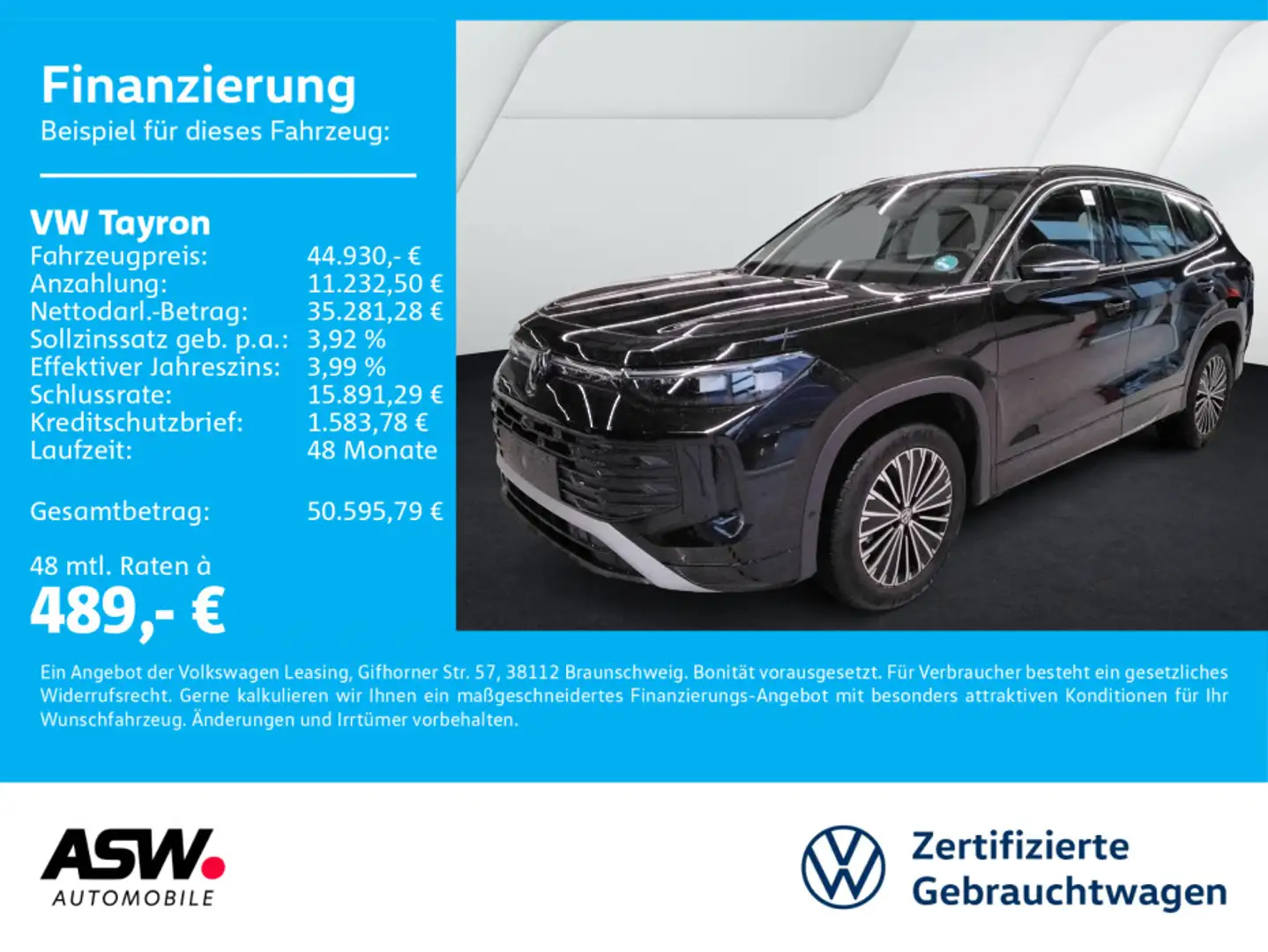 Volkswagen Tayron Life 2.0 TDI 4M DSG LED Navi 360° 7-S AHK Schwarz - 1