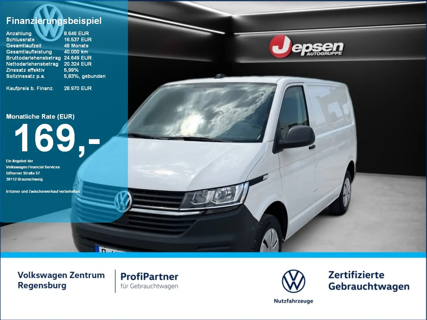 Volkswagen T6.1 Transporter Kasten 2.0 TDI Wit - 1