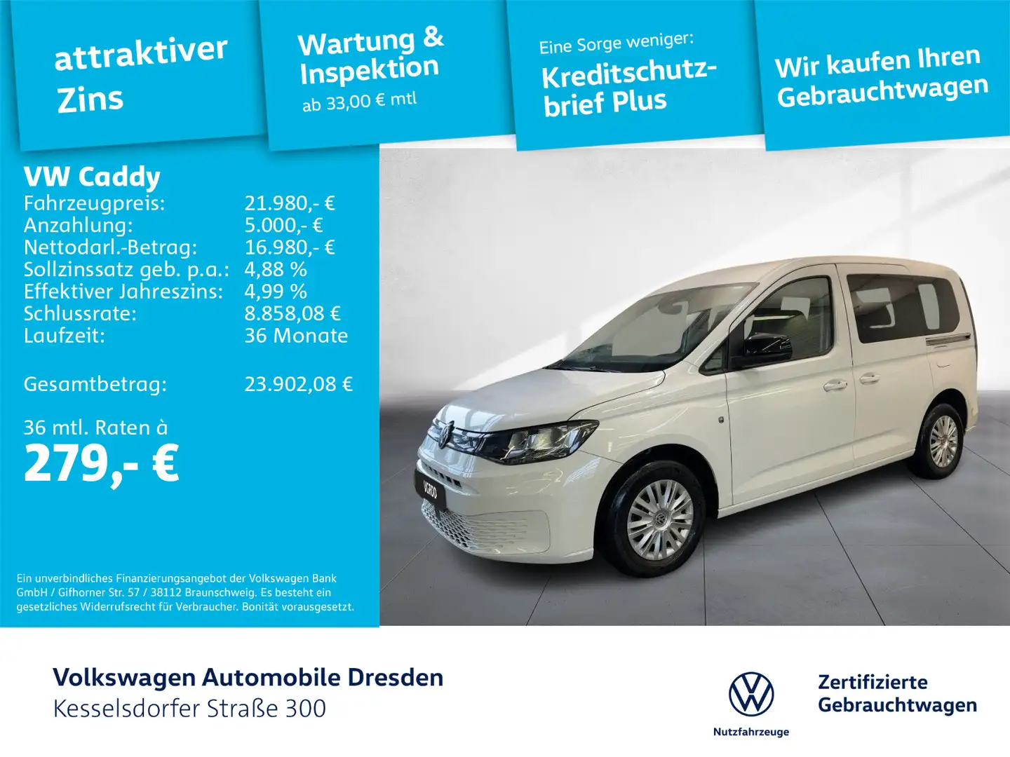 Volkswagen Caddy 2.0 TDI DAB GRA Navi Sitzhzg. PDC Weiß - 1