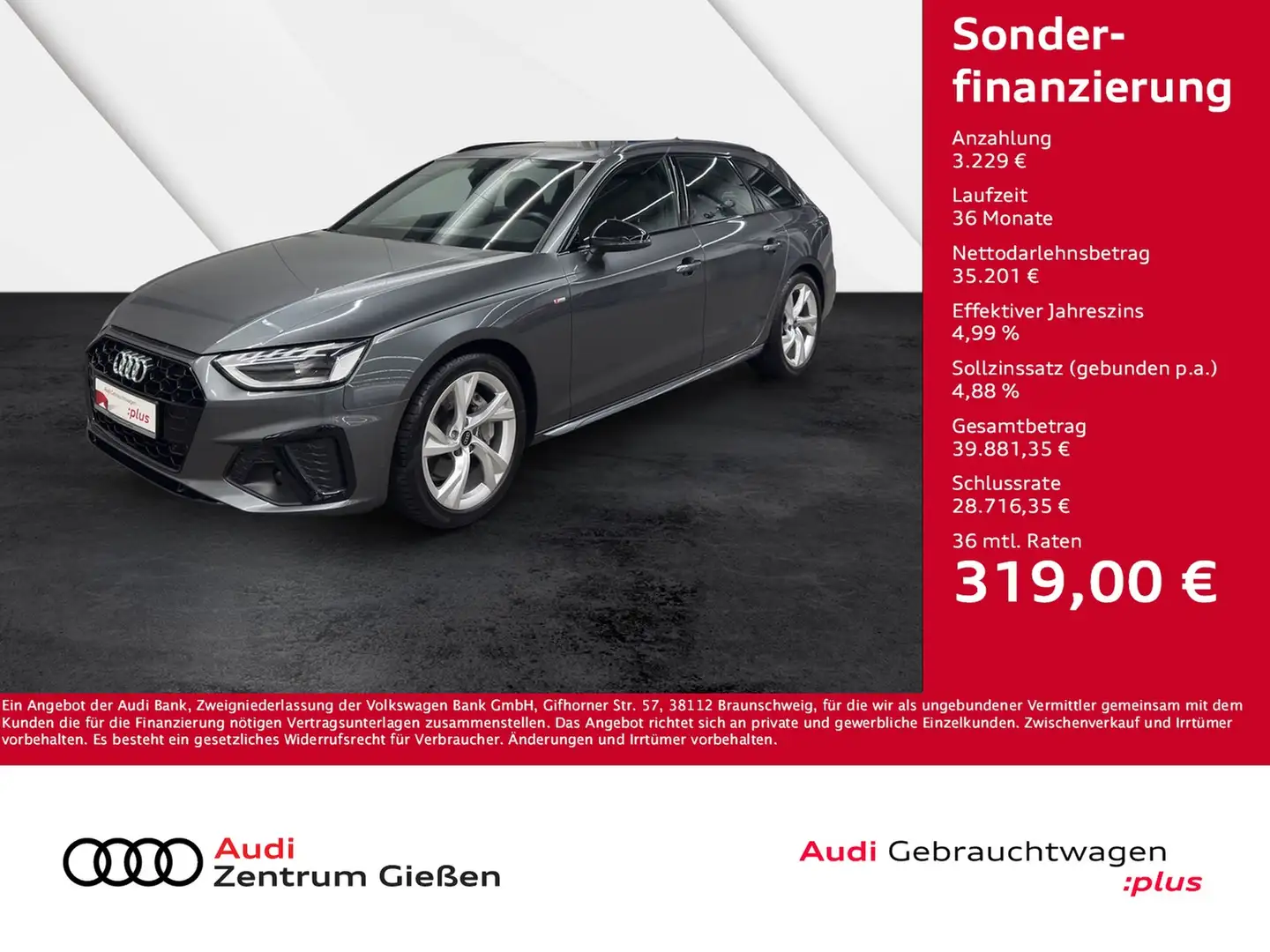 Audi A4 Avant 40 TDI S line Black Pano Navi Kamera Grau - 1