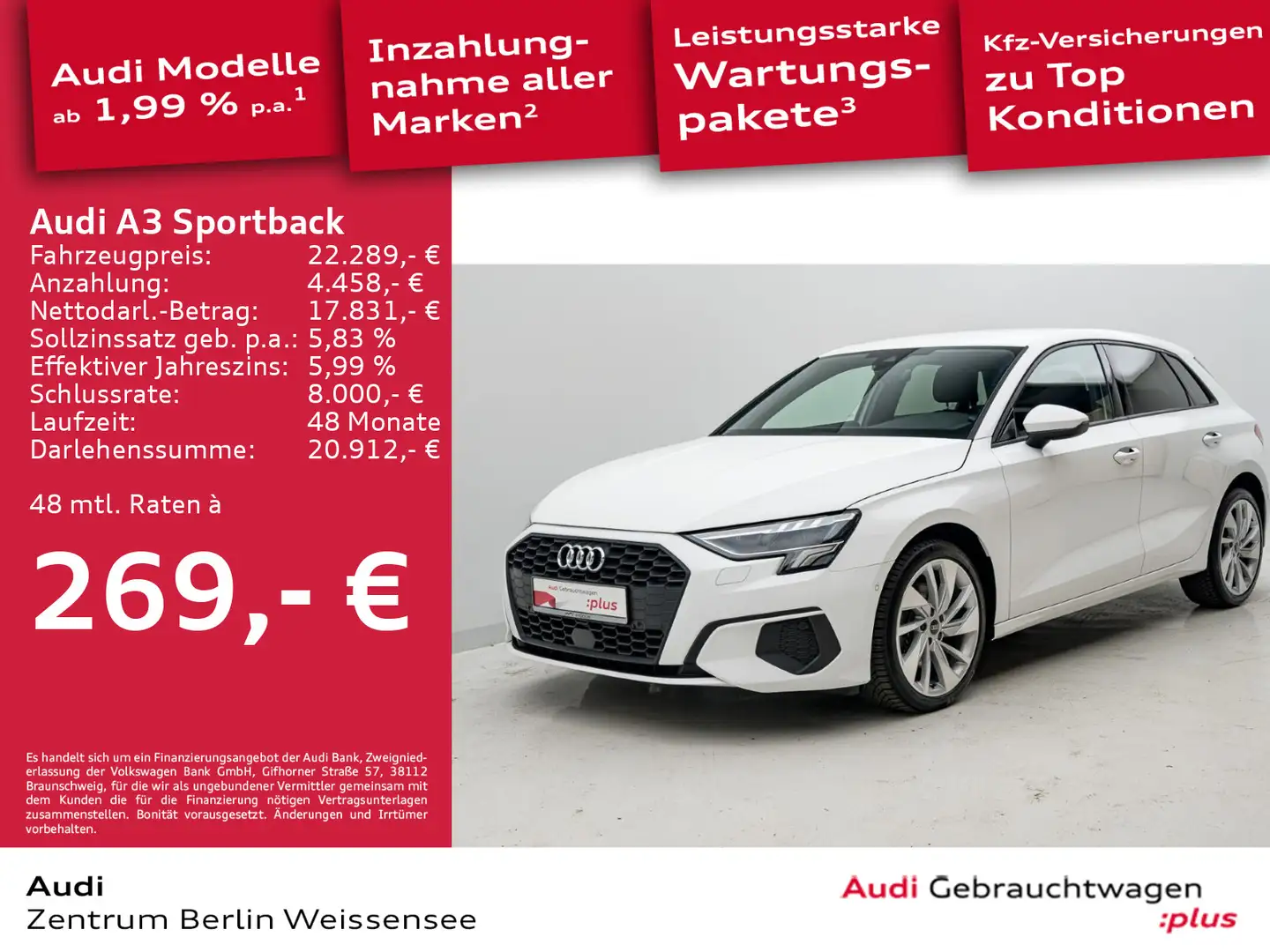 Audi A3 30 TFSI S-TRO*APP*LED*KLIMA*TEMPO** Weiß - 1