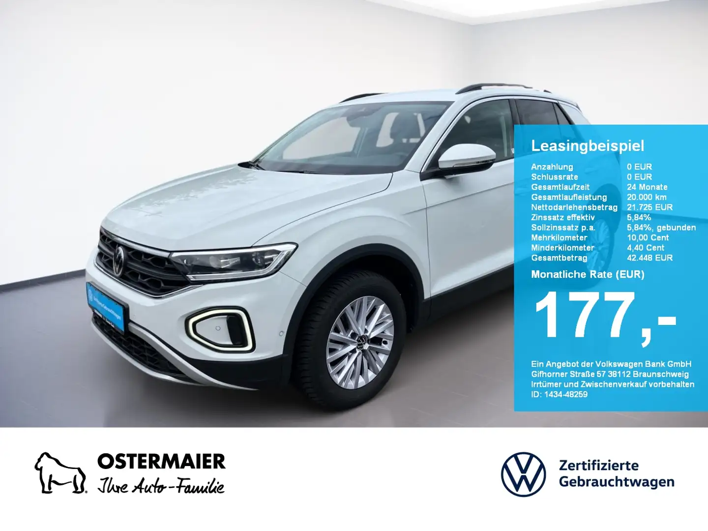 Volkswagen T-Roc LIFE 1.0TSI 116PS LED.NAVI.SHZG.APP-C.PDC Wit - 1