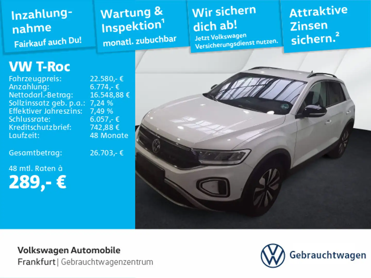 Volkswagen T-Roc 1.0 TSI Goal Navi LED DAB+ FrontAssist Weiß - 1