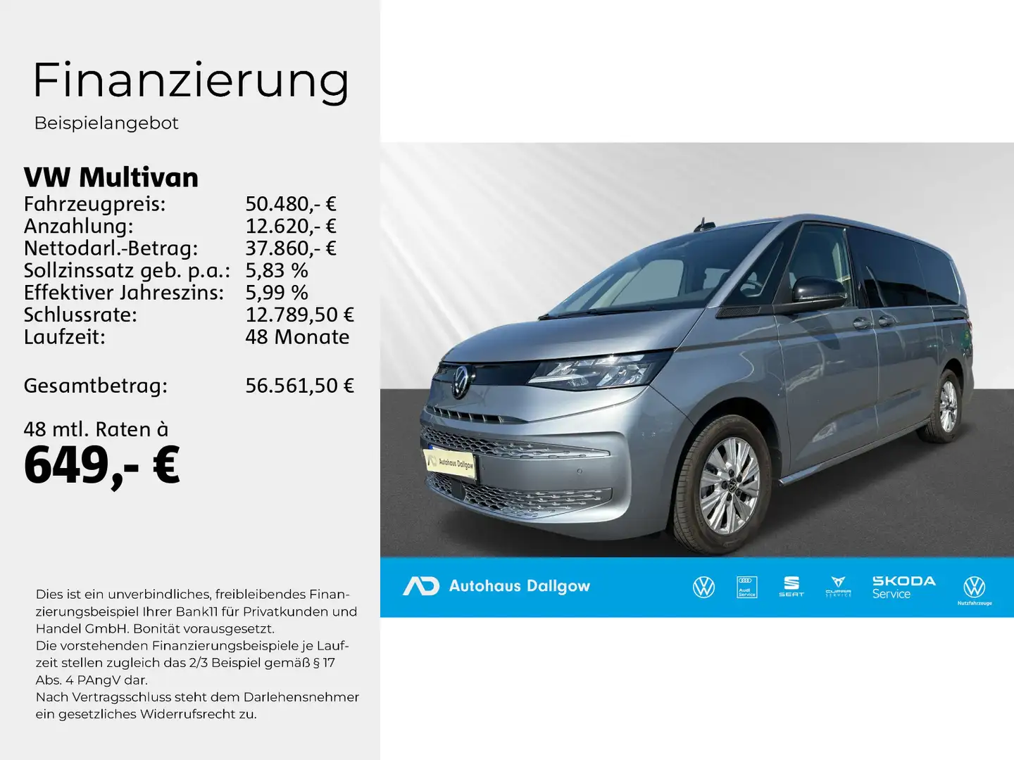 Volkswagen T7 Multivan T7 Multivan Langversion 2.0 TDI Autom.+LED+PDC++ Silber - 2